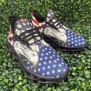 Mens Patriotic American Flag Bald Eagle Sneakers Red White Blue Shoes Size 10.5